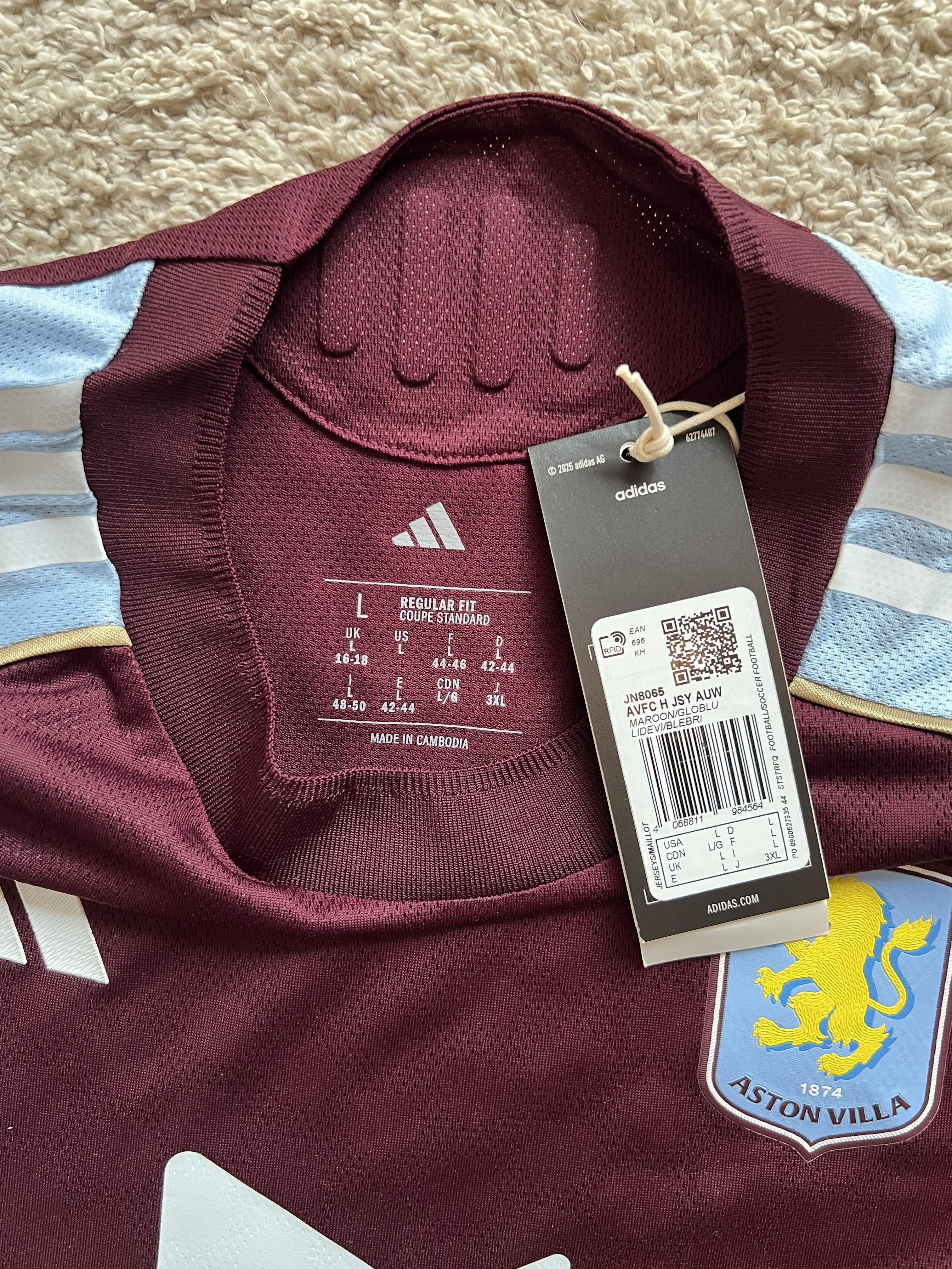 Authenticity evidence image of Aston Villa 2025/26 Adidas Home Pro Shirt (Kaizen Foundation) - Women's Large (16/18)
