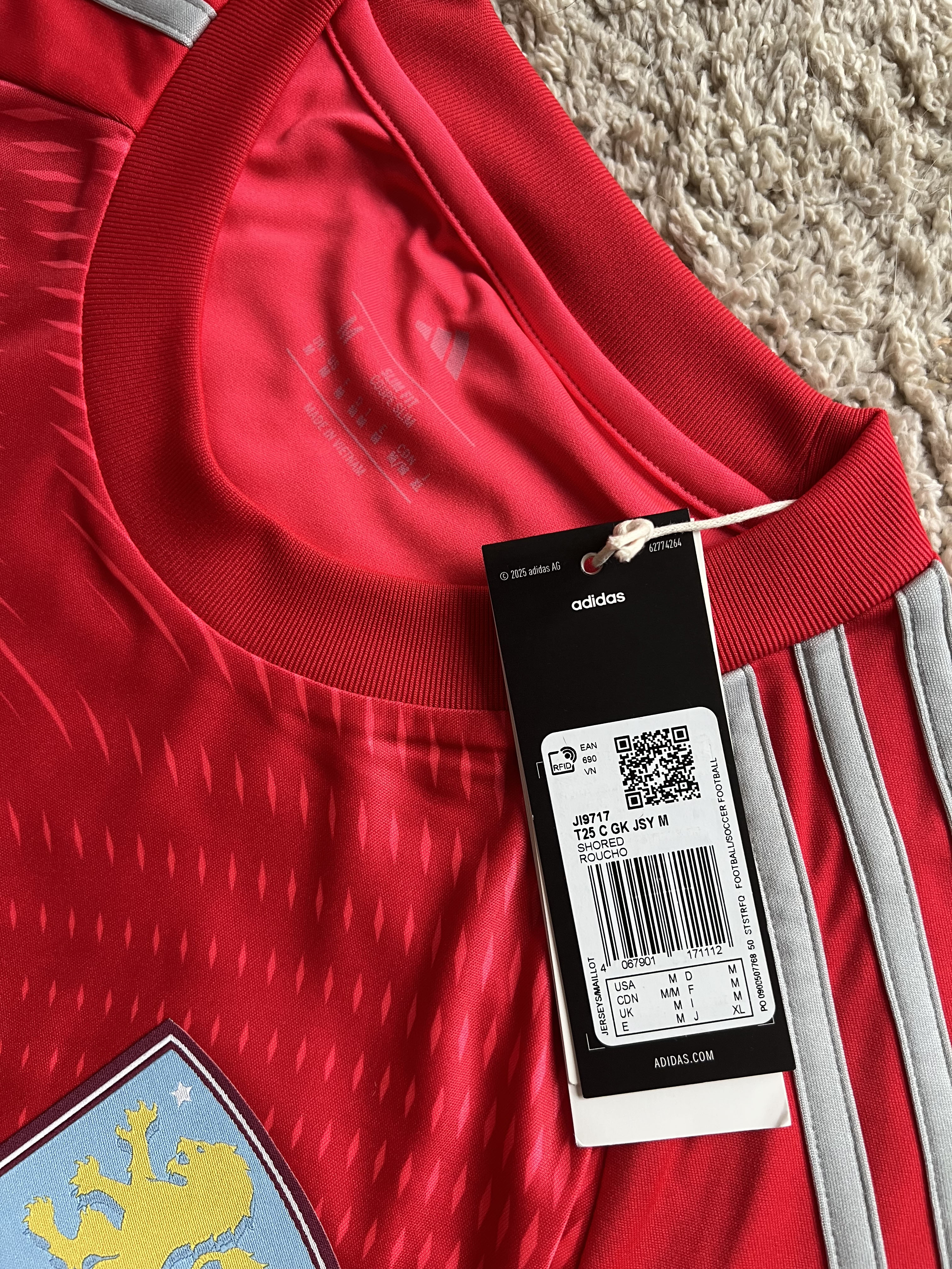 Authenticity evidence image of Aston Villa 2025/26 Adidas GK 3 Goalkeeper Shirt (Kaizen Foundation) - Men's Medium