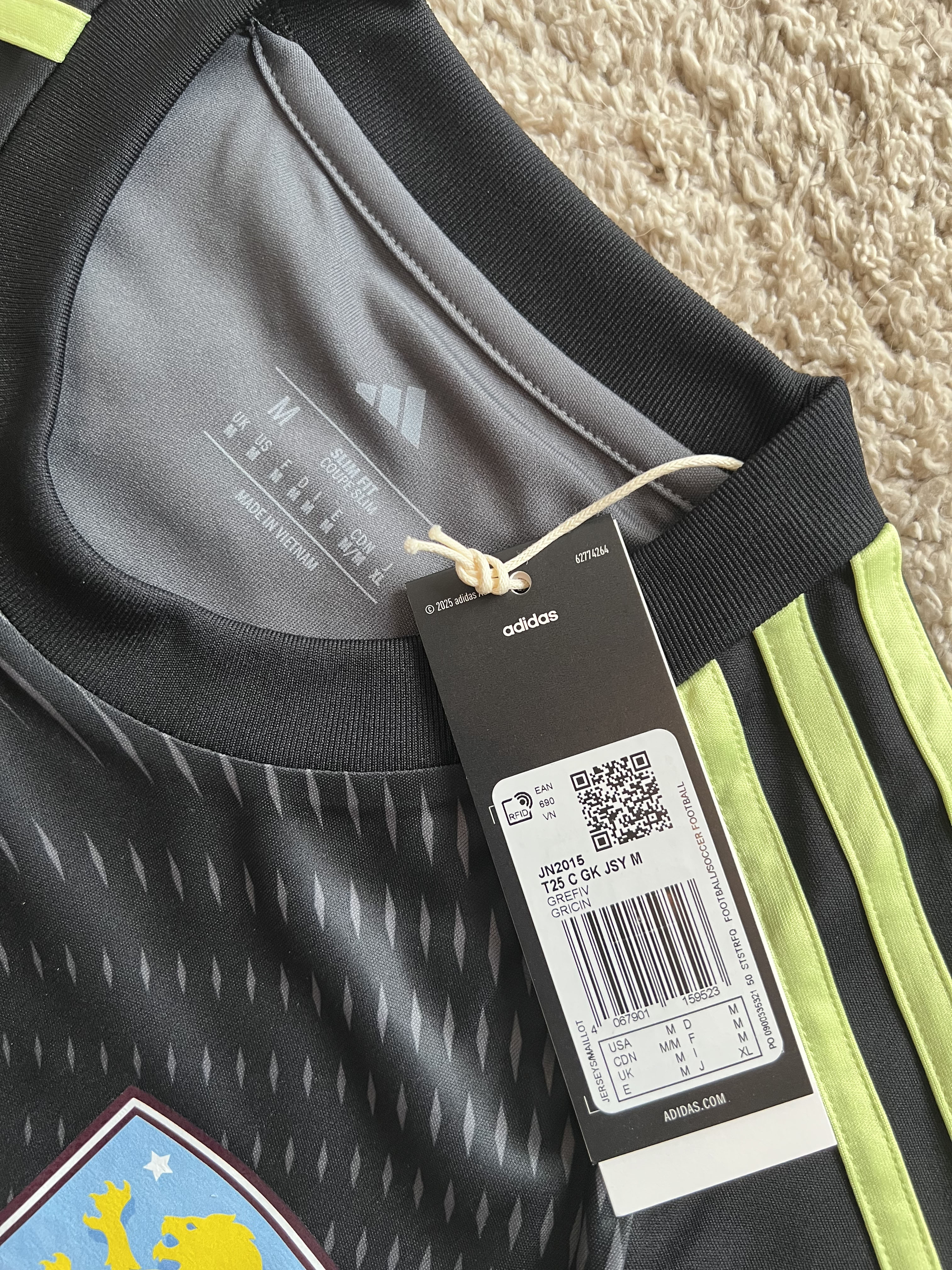 Authenticity evidence image of Aston Villa 2025/26 Adidas GK 1 Goalkeeper Shirt (Kaizen Foundation) - Men's Medium