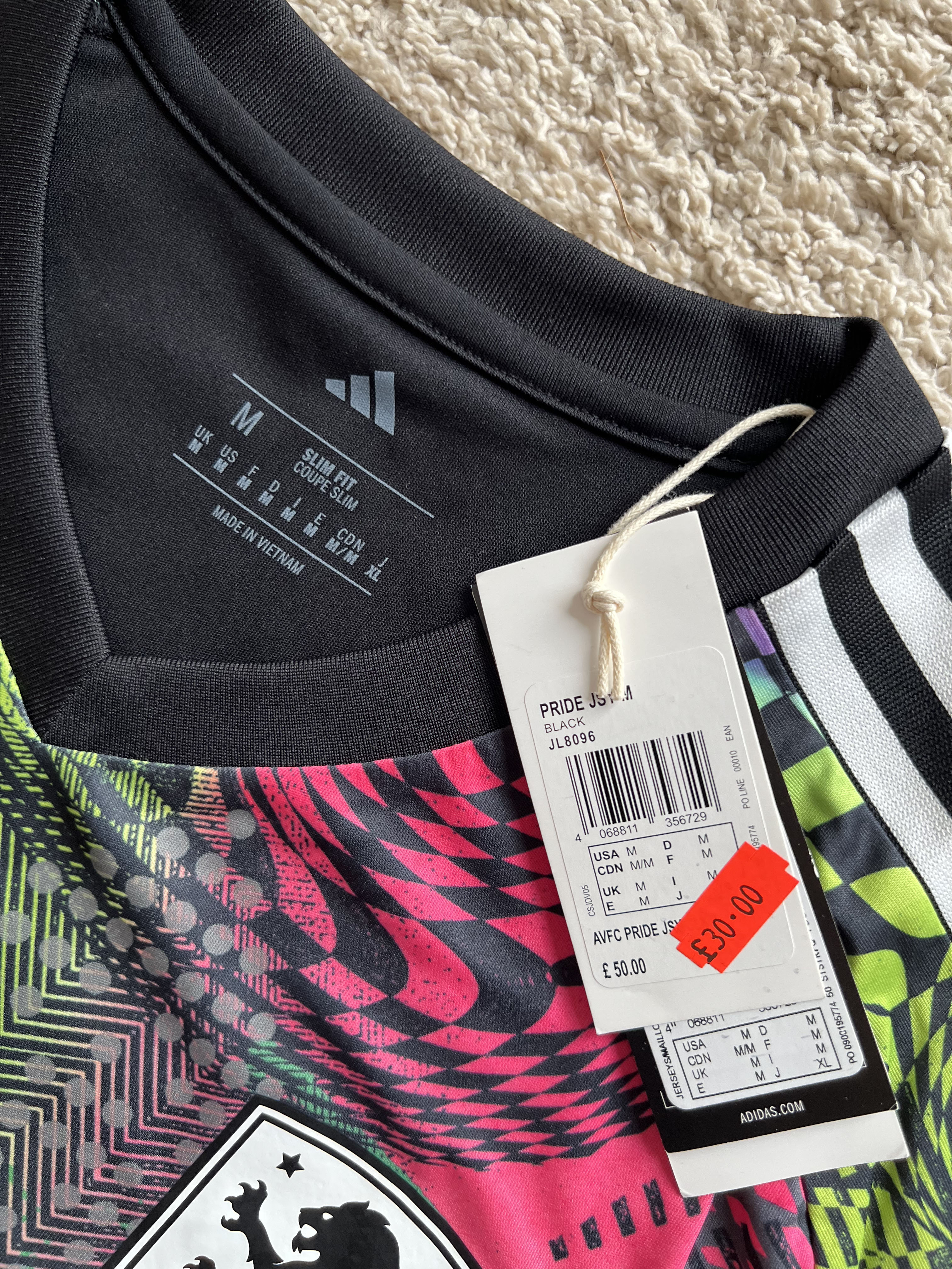 Authenticity evidence image of Aston Villa 2024/25 Adidas Pre-Match Pride 2 Shirt - Men's Medium