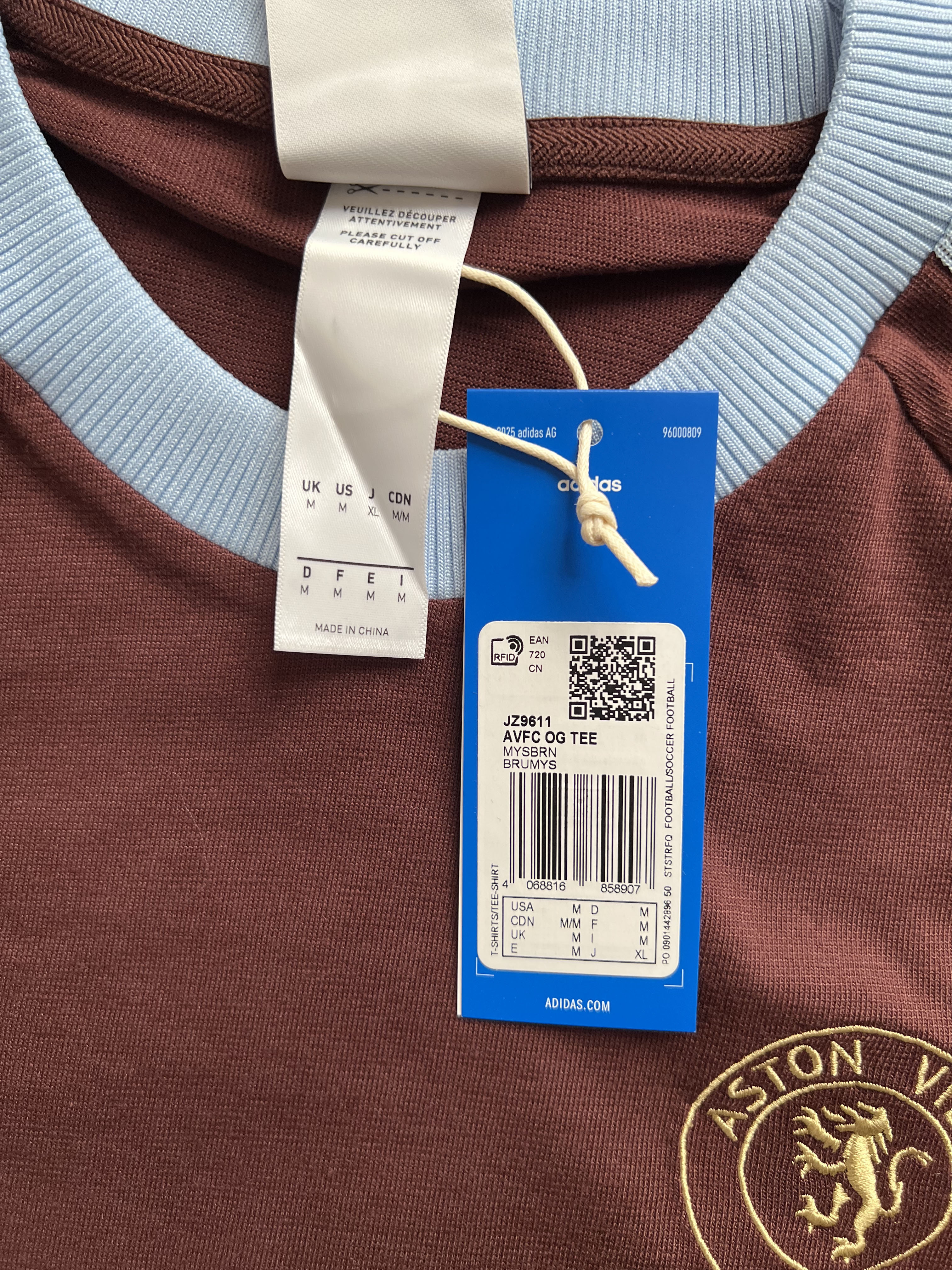 Authenticity evidence image of Aston Villa 2025/26 Adidas Travel 3 Shirt - Men's Medium