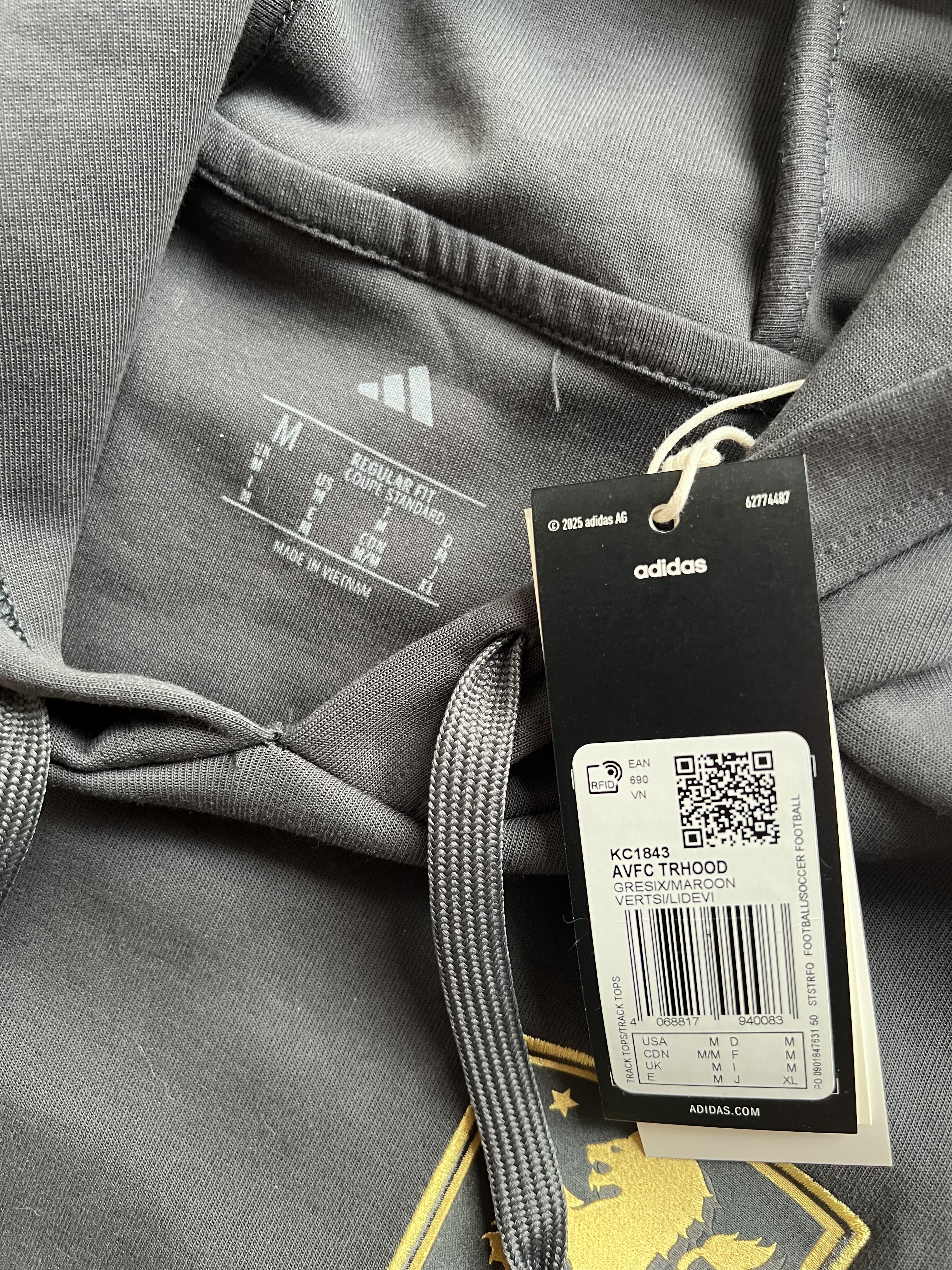 Authenticity evidence image of Aston Villa 2026/27 Adidas Travel Hoodie - Men's Medium