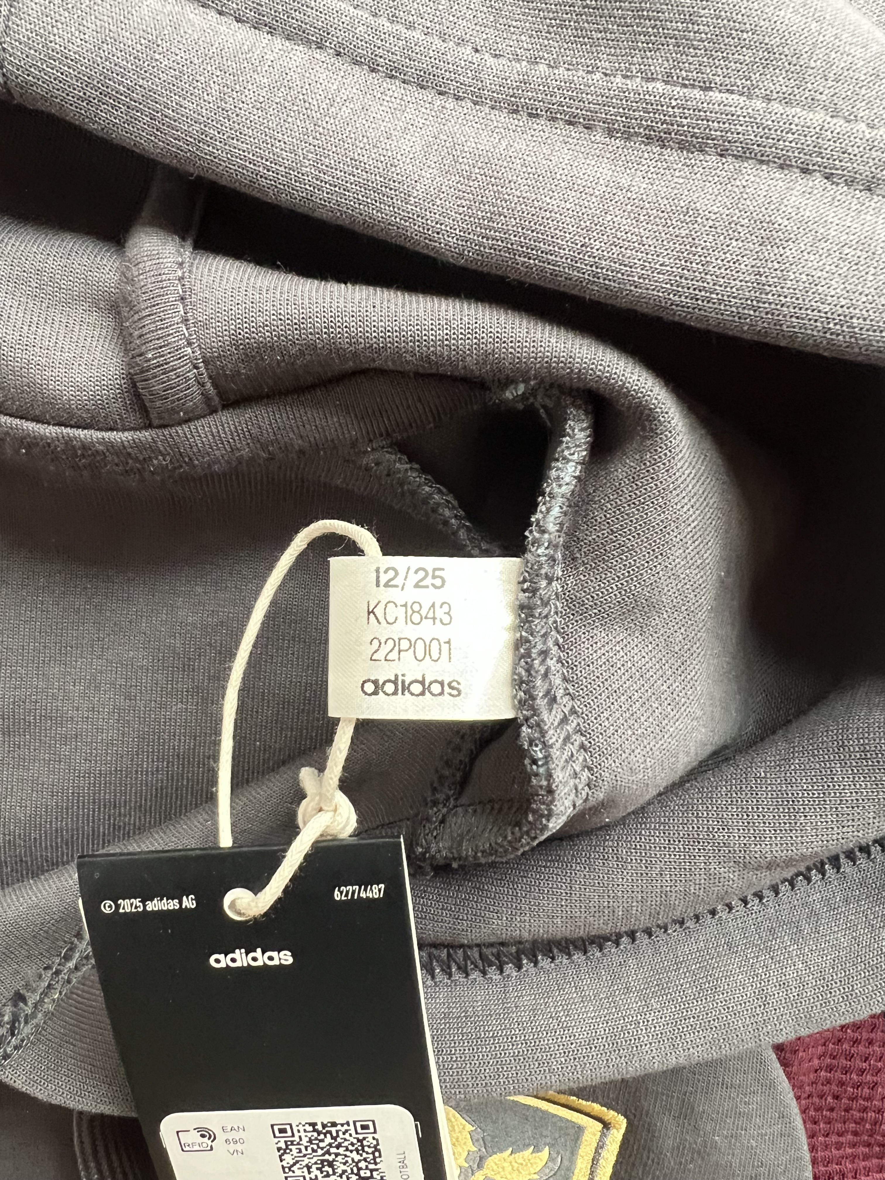 Authenticity evidence image of Aston Villa 2026/27 Adidas Travel Hoodie - Men's Medium