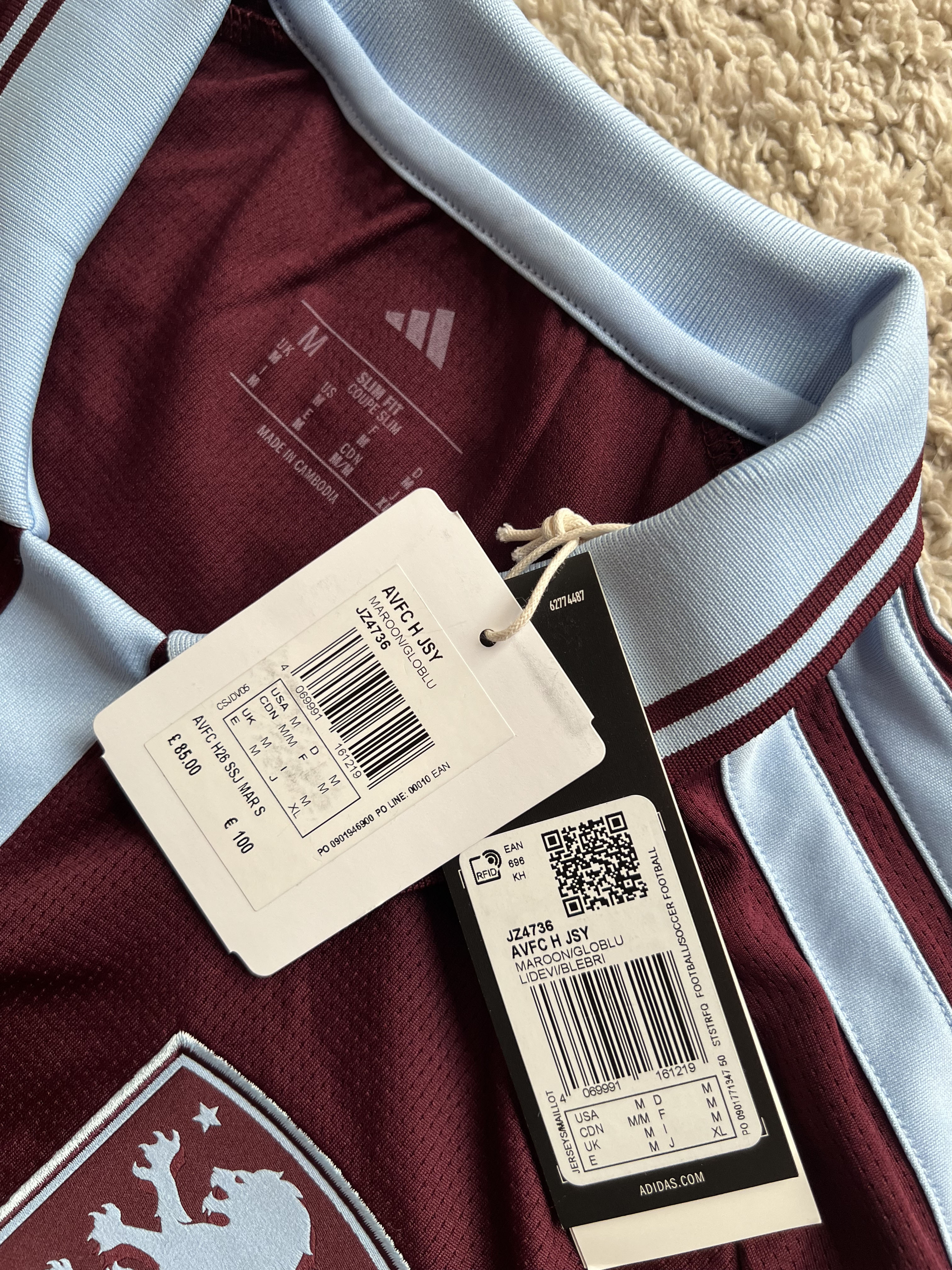 Authenticity evidence image of Aston Villa 2026/27 Adidas Home Shirt (Visit Rwanda) - Men's Medium