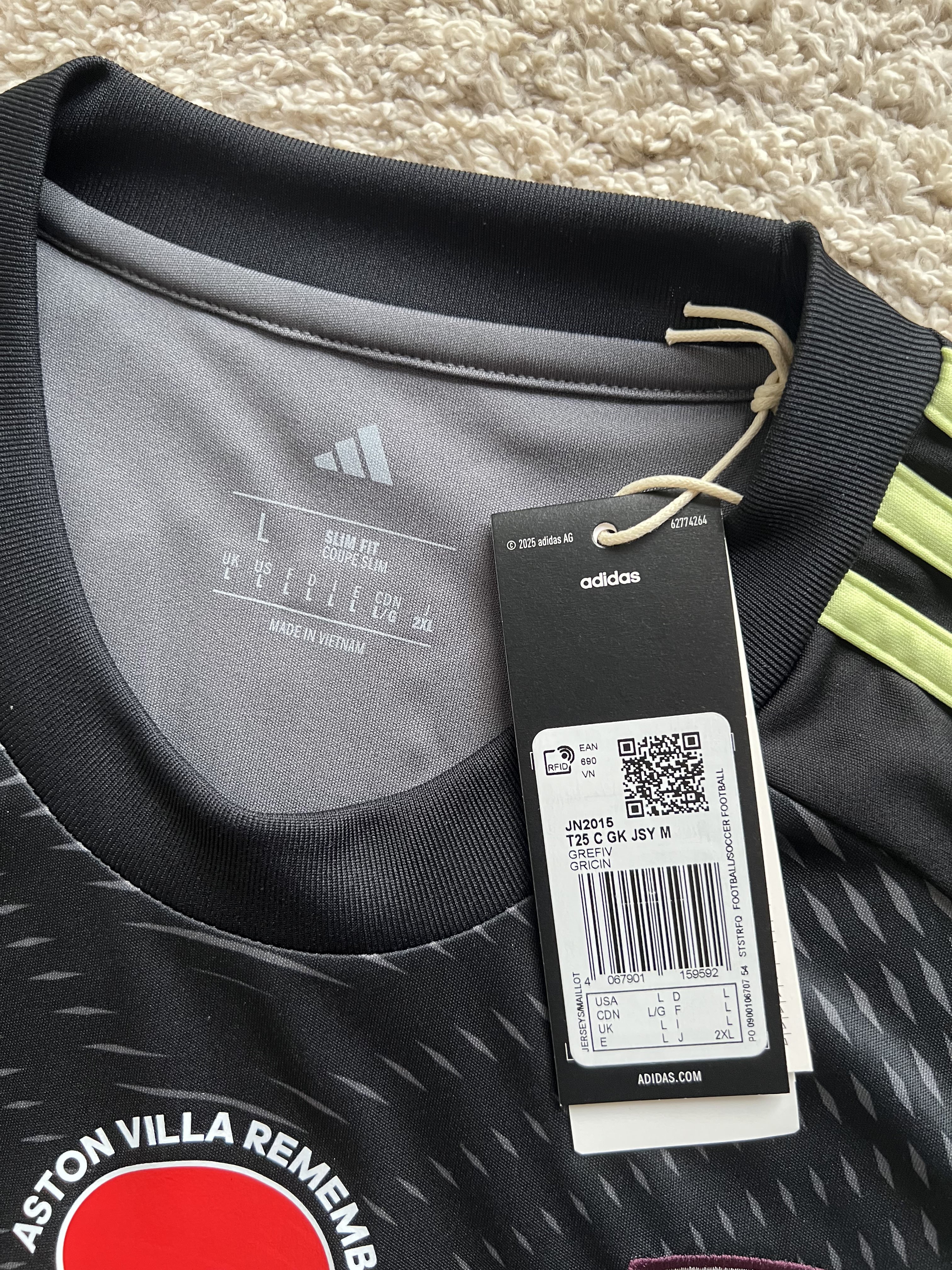Authenticity evidence image of Aston Villa 2025/26 Adidas GK 1 Goalkeeper Shirt (Betano) - Men's Large