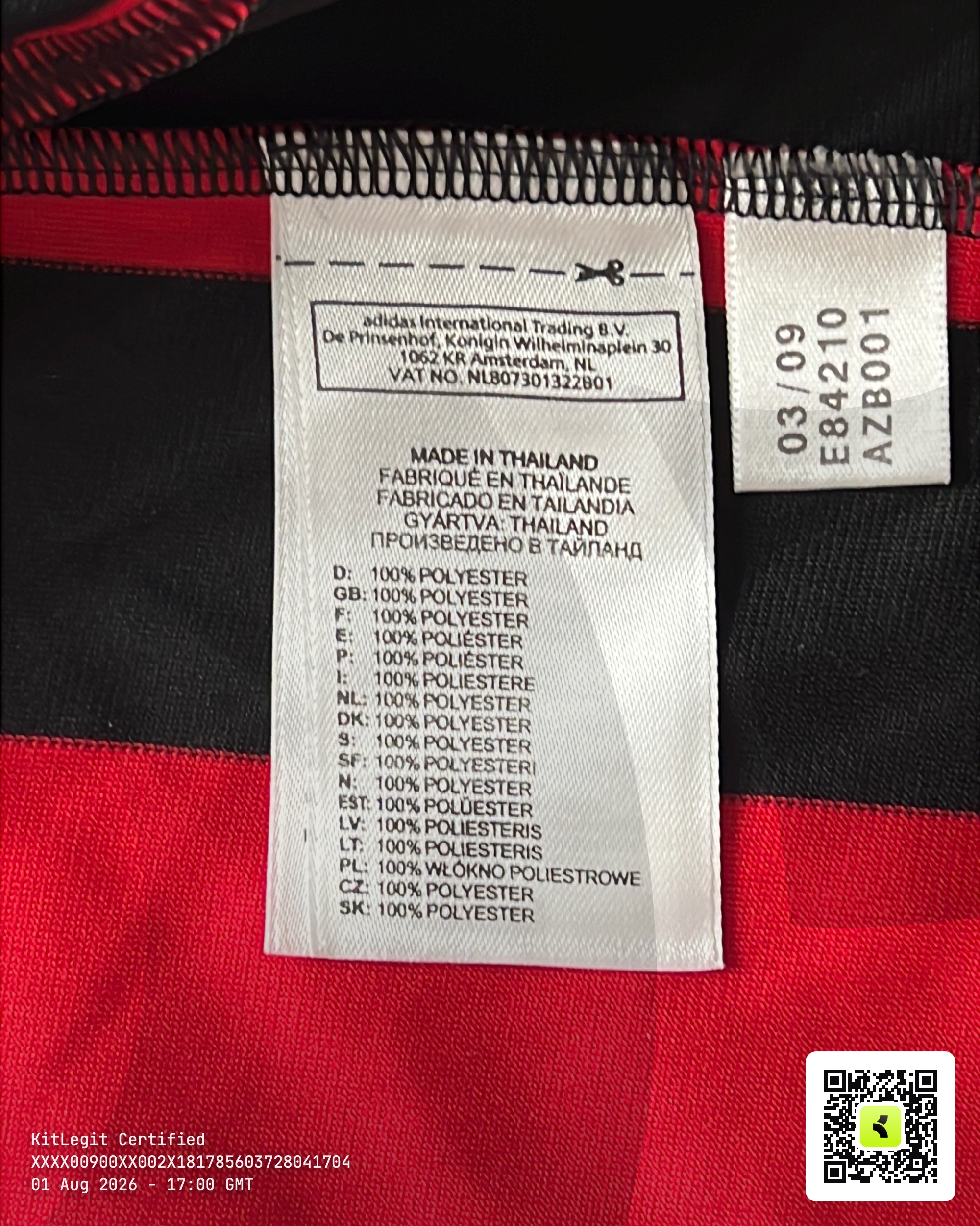Authenticity evidence image of AC Milan 2009/10 Adidas Home Shirt - Men's Medium