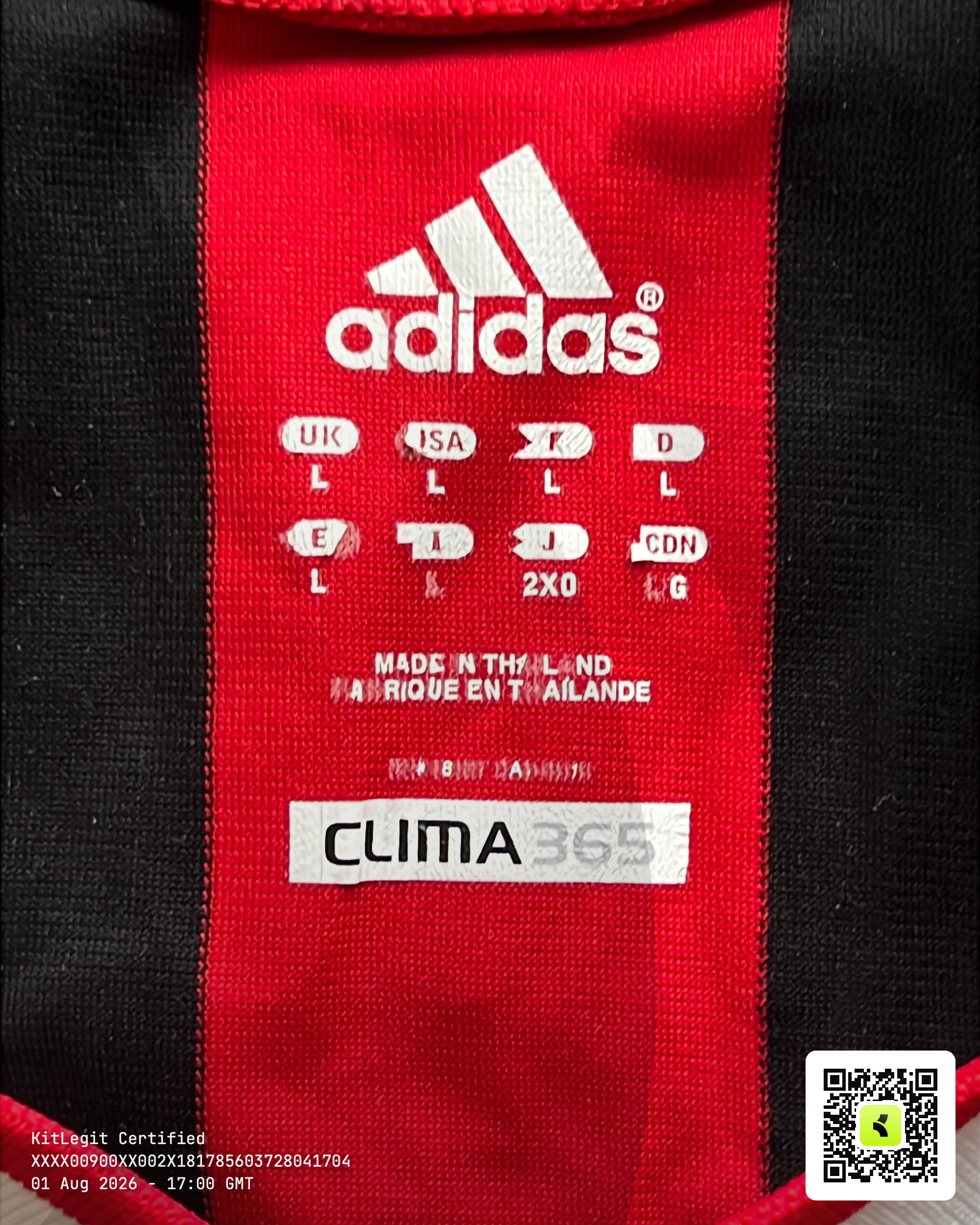 Authenticity evidence image of AC Milan 2009/10 Adidas Home Shirt - Men's Medium