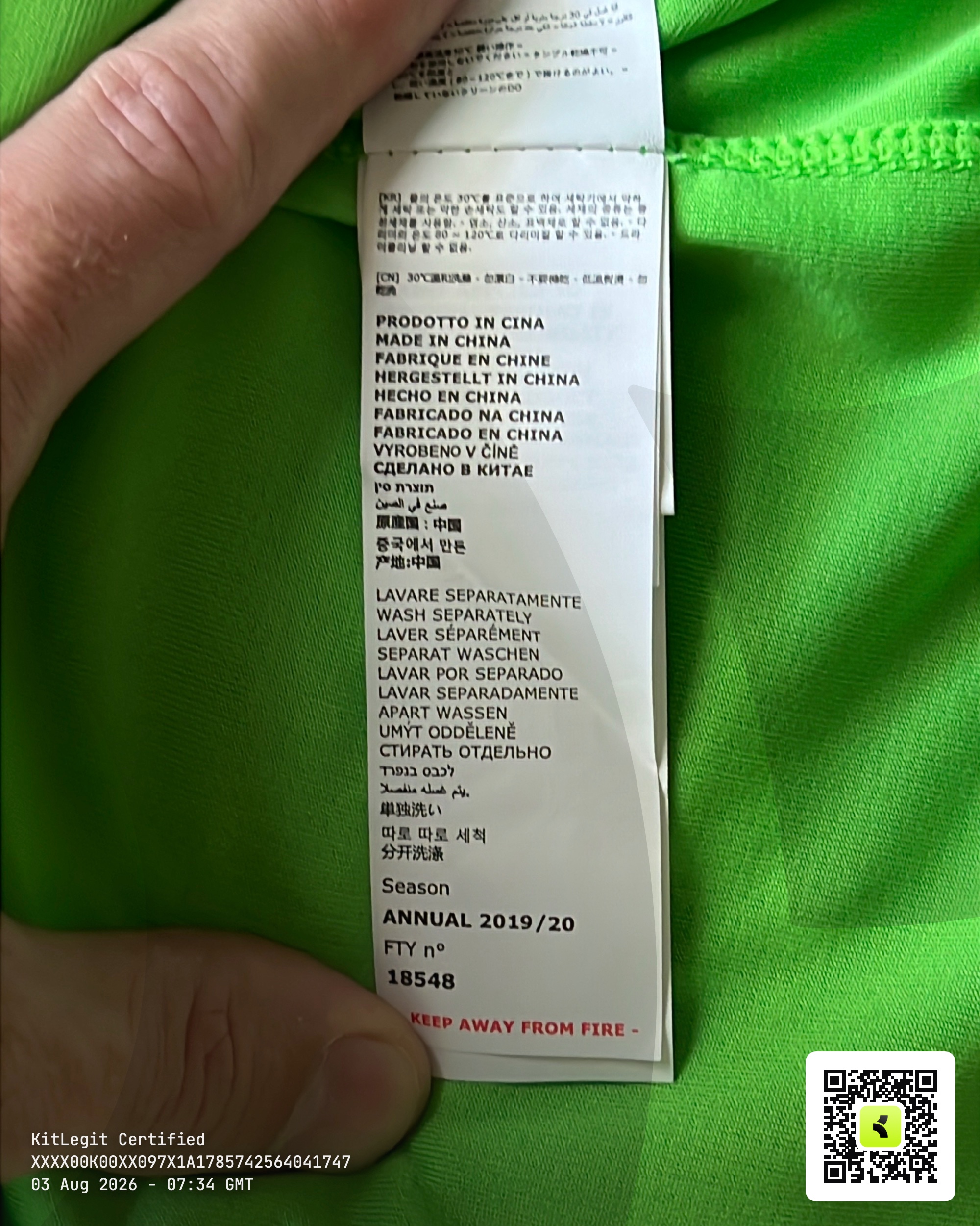 Authenticity evidence image of Aston Villa 2019/20 Kappa GK 3 Goalkeeper Shirt - Men's Medium
