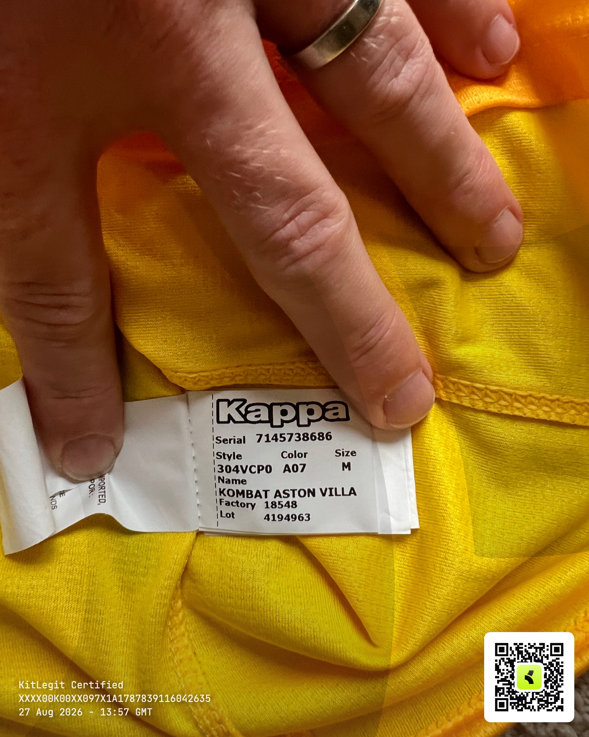 Authenticity evidence image of Aston Villa 2019/20 Adidas GK 2 Goalkeeper Shirt - Men's Medium