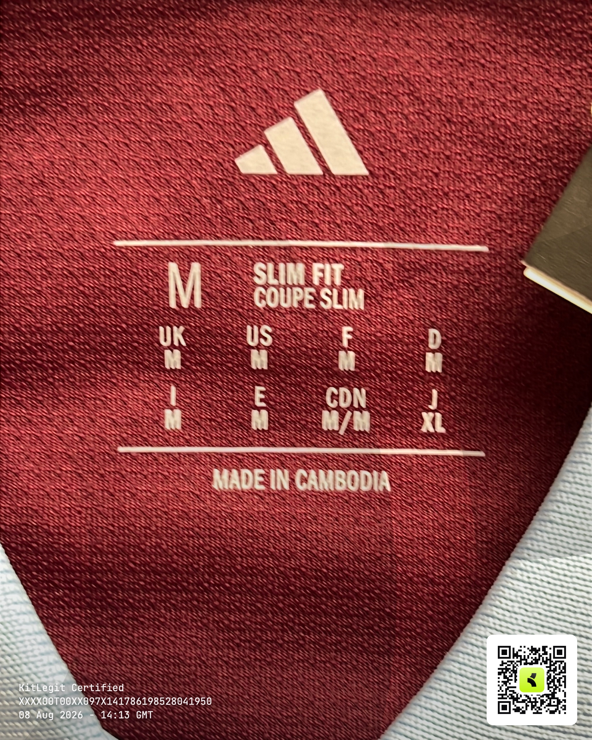 Authenticity evidence image of Aston Villa 2026/27 Adidas Home Pro Shirt - Men's Medium
