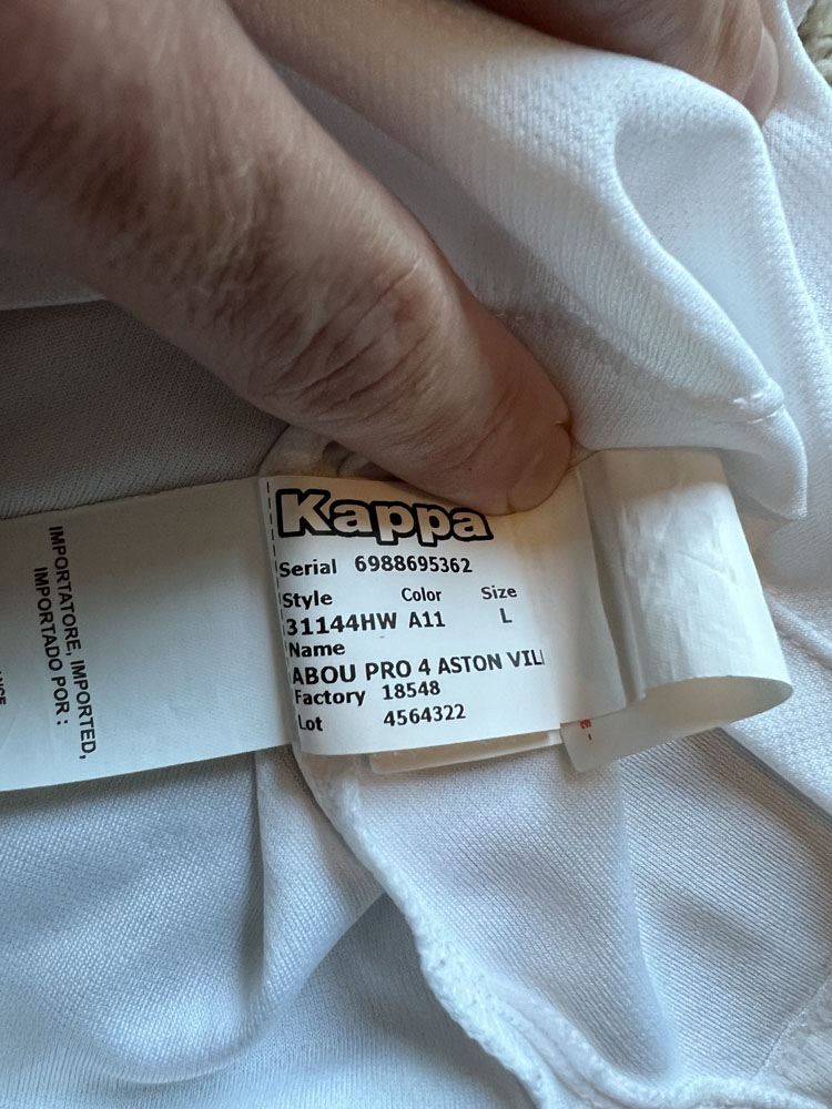 Authenticity evidence image of Aston Villa 2020/21 Kappa Training 2 Shirt - Men's Large