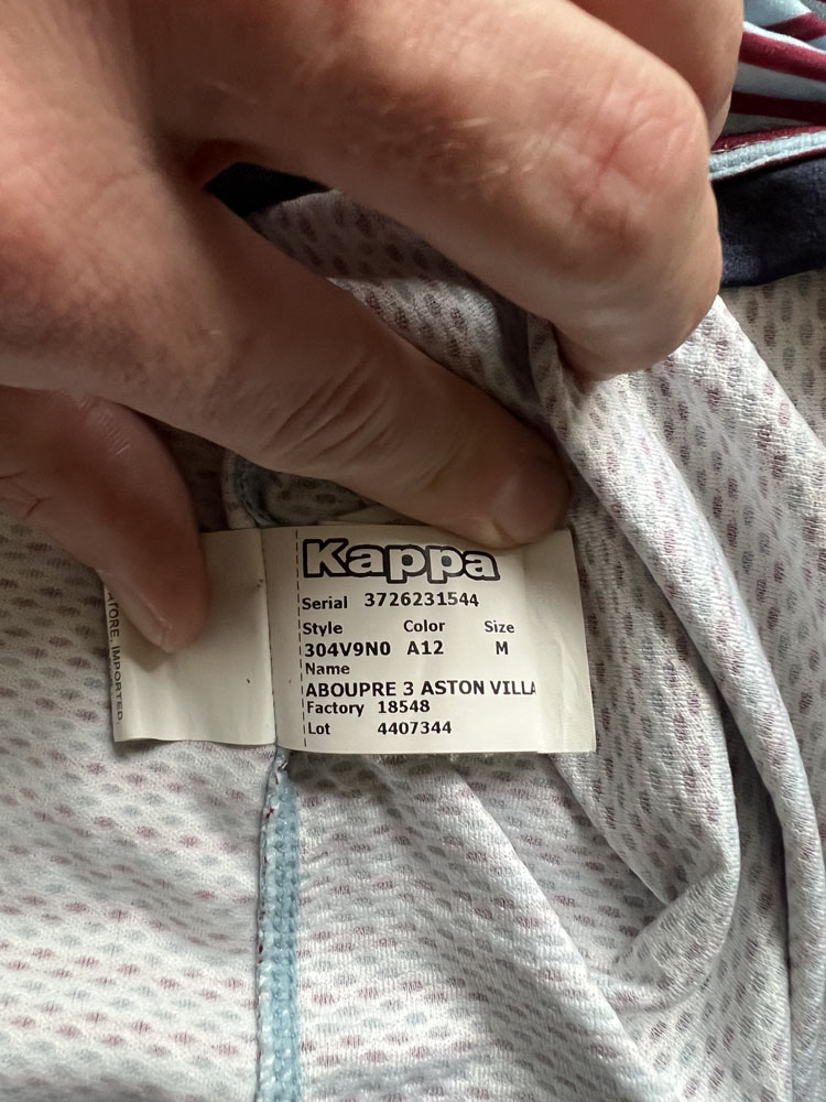 Authenticity evidence image of Aston Villa 2019/20 Kappa Pre-Match 1 Shirt - Men's Medium