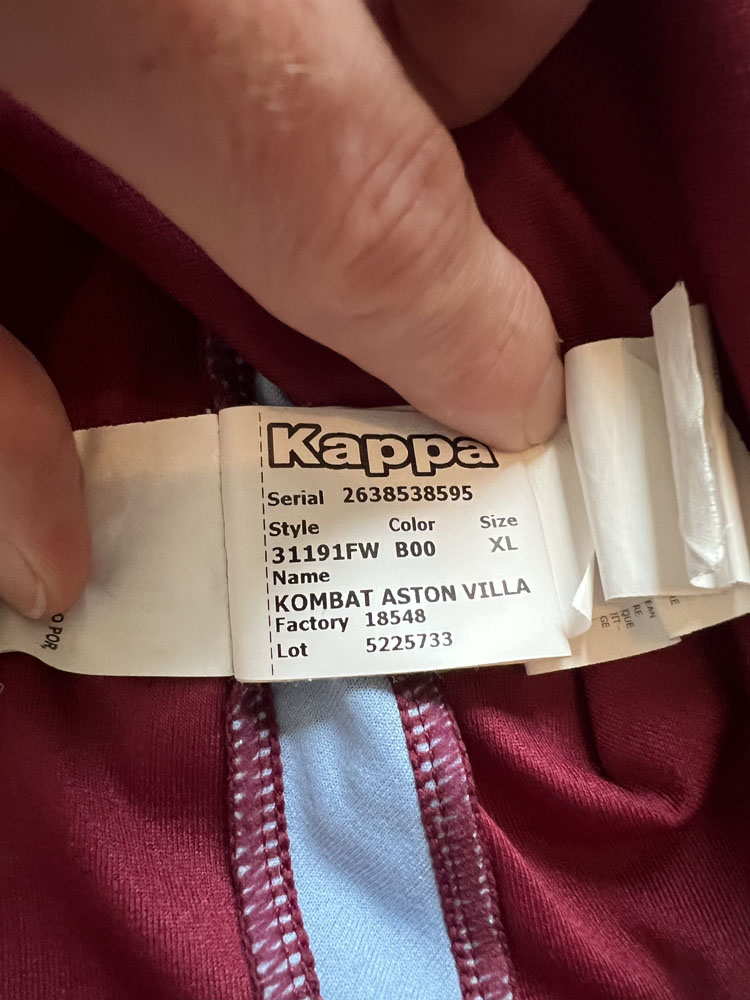 Authenticity evidence image of Aston Villa 2020/21 Kappa Home Shirt (Cazoo) - Men's XL