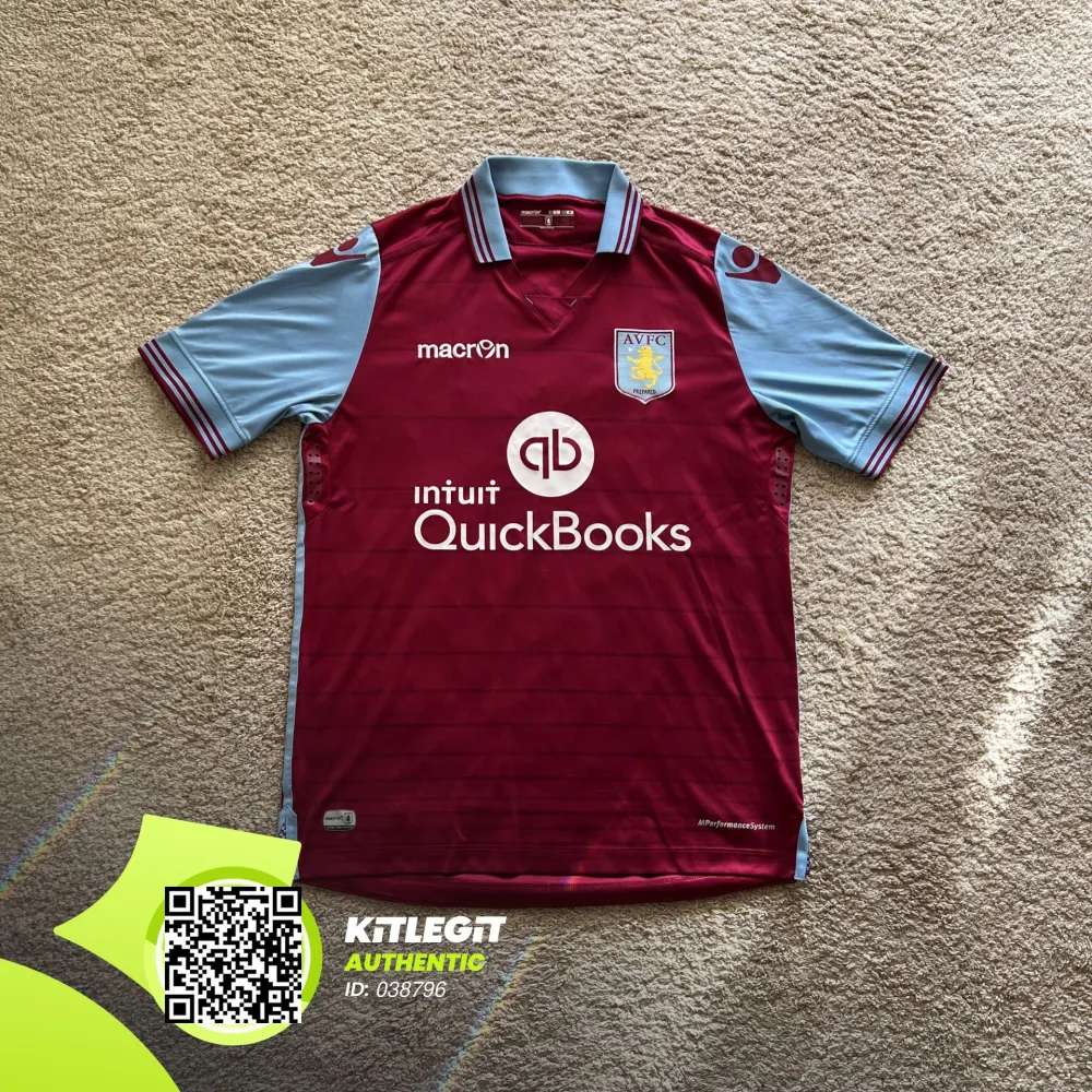 Front view of Aston Villa 2015/16 Macron Home Shirt (QuickBooks) - Men's Medium