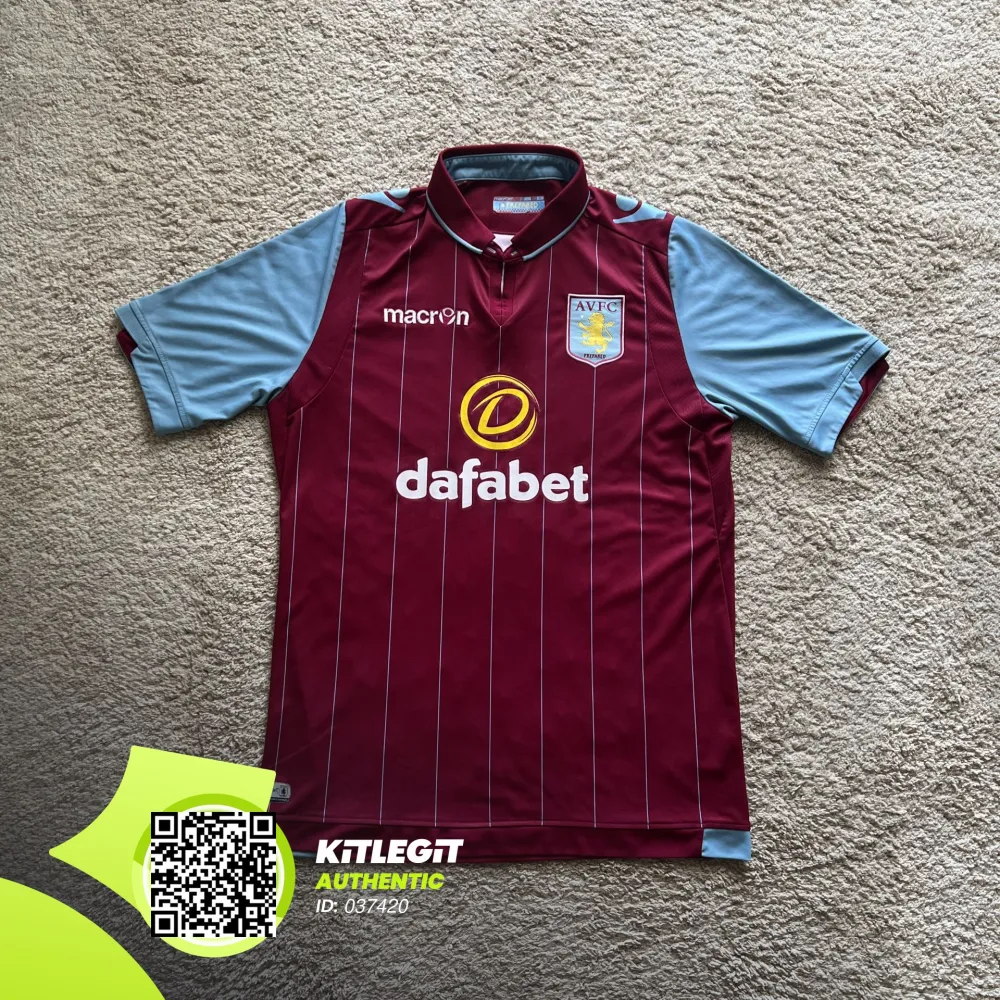 Front view of Aston Villa 2014/15 Macron Home Shirt (Dafabet) - Men's Medium