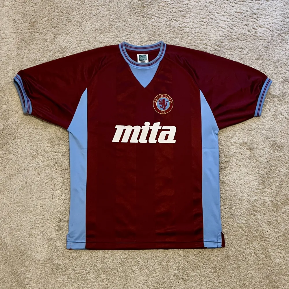 Front view of Aston Villa 1984/85 Score Draw Home Shirt (Mita Copiers) - Men's Medium