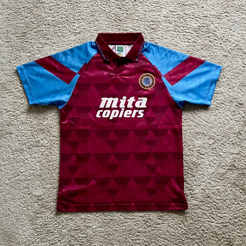 Front view of Aston Villa 1990-92 Score Draw Home Shirt (Mita Copiers) - Men's Medium