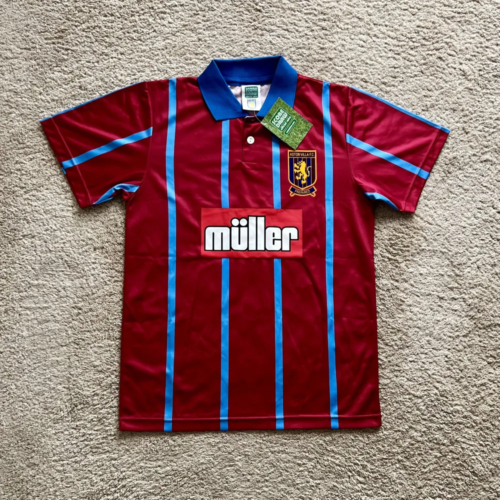 Front view of Aston Villa 1994/95 Score Draw Home Shirt (Muller) - Men's Medium