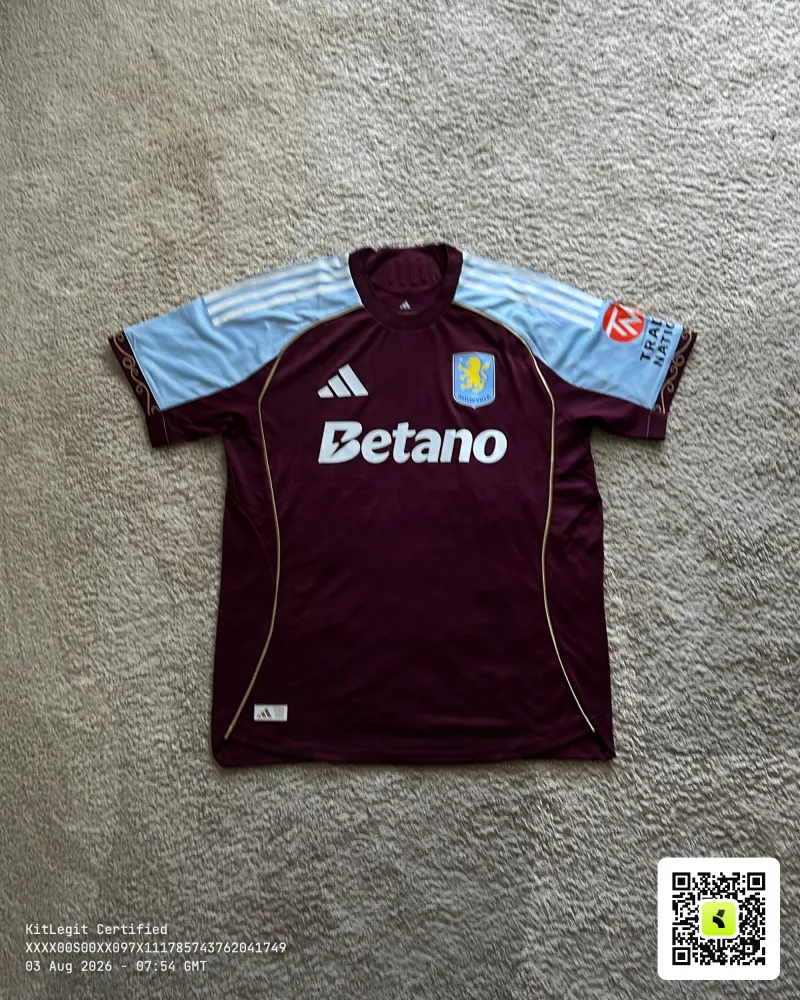 Front view of Aston Villa 2025/26 Adidas Home Pro Shirt (Betano) - Men's Large
