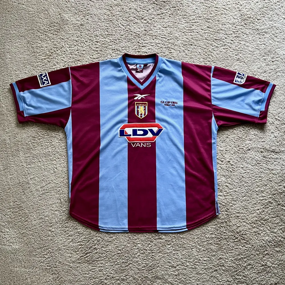 Front view of Aston Villa 1999/00 Reebok Home / FA Cup Shirt (LDV Vans) - Men's XL