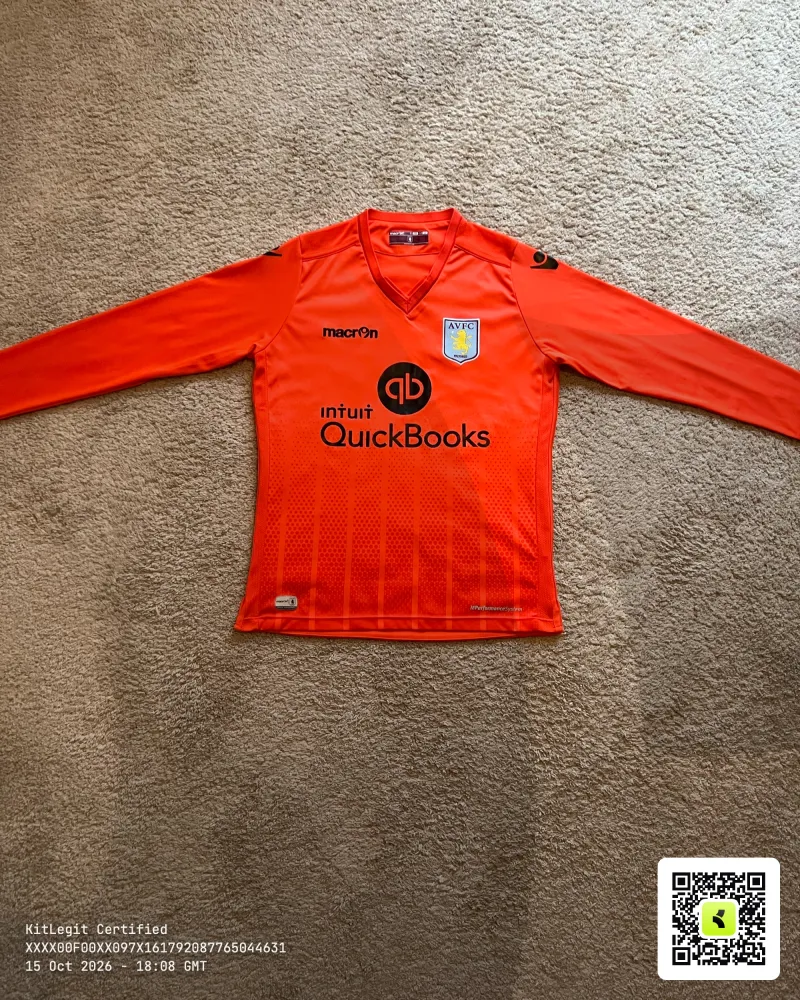 Front view of Aston Villa 2015/16 Macron Away Goalkeeper Shirt (QuickBooks) - Junior Large