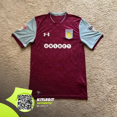 Front view of Aston Villa 2017/18 Under Armour Home Shirt - Men's Medium