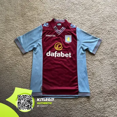 Front view of Aston Villa 2013/14 Macron Home Shirt (Dafabet) - Men's Medium