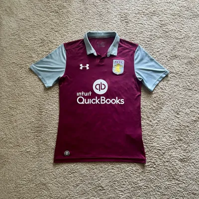 Front view of Aston Villa 2016/17 Under Armour Home Shirt (QuickBooks) - Men's Medium