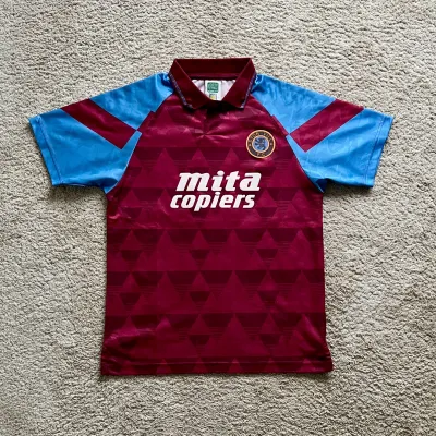 Front view of Aston Villa 1990-92 Score Draw Home Shirt (Mita Copiers) - Men's Medium