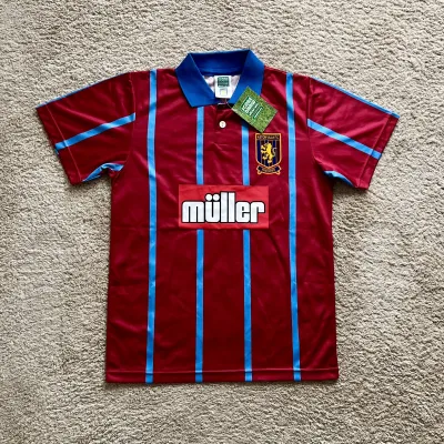 Front view of Aston Villa 1994/95 Score Draw Home Shirt (Muller) - Men's Medium