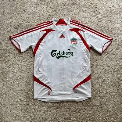 Front view of Liverpool 2007/08 Adidas Away Shirt (Carlsberg) - Men's Medium