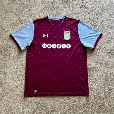 Front view of Aston Villa 2017/18 Under Armour Home Shirt (Unibet) - Men's XXL